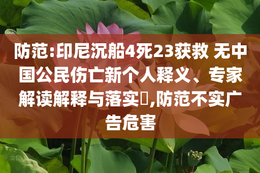防范:印尼沉船4死23獲救 無中國公民傷亡新個(gè)人釋義、專家解讀解釋與落實(shí)?,防范不實(shí)廣告危害
