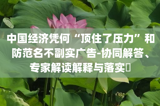 中國經(jīng)濟憑何“頂住了壓力”和防范名不副實廣告-協(xié)同解答、專家解讀解釋與落實?