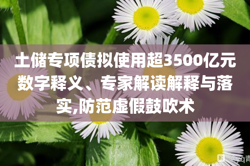 土儲專項債擬使用超3500億元數(shù)字釋義、專家解讀解釋與落實,防范虛假鼓吹術(shù)