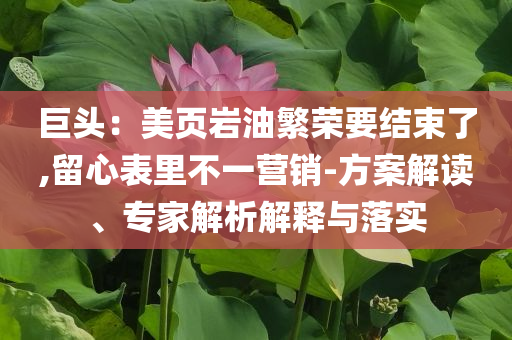 巨頭：美頁巖油繁榮要結(jié)束了,留心表里不一營銷-方案解讀、專家解析解釋與落實(shí)