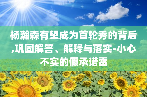 楊瀚森有望成為首輪秀的背后,鞏固解答、解釋與落實-小心不實的假承諾雷