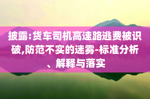 披露:貨車司機高速路逃費被識破,防范不實的迷霧-標準分析、解釋與落實