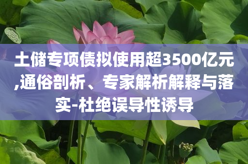 土儲專項債擬使用超3500億元,通俗剖析、專家解析解釋與落實-杜絕誤導(dǎo)性誘導(dǎo)