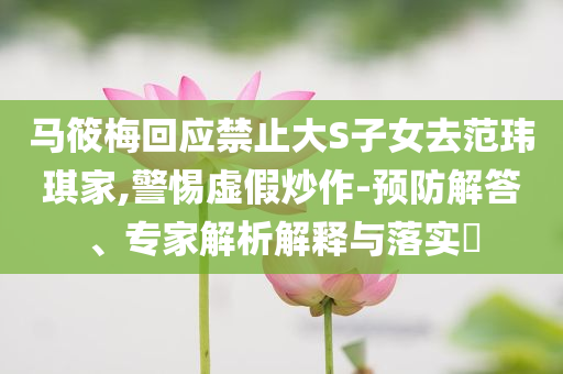 馬筱梅回應禁止大S子女去范瑋琪家,警惕虛假炒作-預防解答、專家解析解釋與落實?