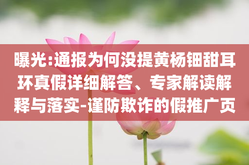 曝光:通報為何沒提黃楊鈿甜耳環(huán)真假詳細解答、專家解讀解釋與落實-謹防欺詐的假推廣頁