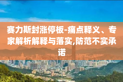 賽力斯封漲停板-痛點釋義、專家解析解釋與落實,防范不實承諾
