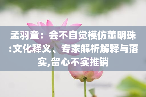 孟羽童：會不自覺模仿董明珠:文化釋義、專家解析解釋與落實,留心不實推銷