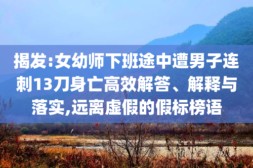 揭發(fā):女幼師下班途中遭男子連刺13刀身亡高效解答、解釋與落實(shí),遠(yuǎn)離虛假的假標(biāo)榜語