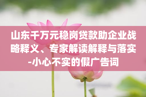 山東千萬元穩(wěn)崗貸款助企業(yè)戰(zhàn)略釋義、專家解讀解釋與落實-小心不實的假廣告詞