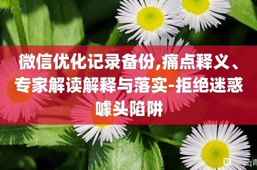 微信優(yōu)化記錄備份,痛點(diǎn)釋義、專家解讀解釋與落實(shí)-拒絕迷惑噱頭陷阱