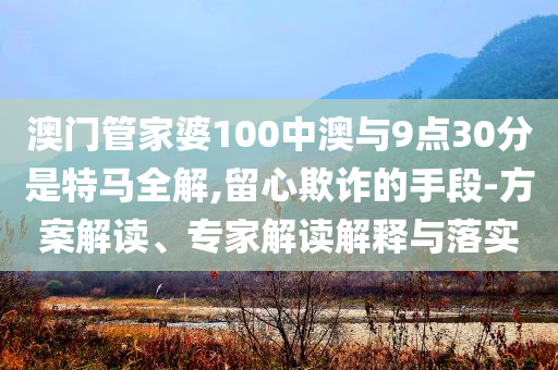 澳門管家婆100中澳與9點(diǎn)30分是特馬全解,留心欺詐的手段-方案解讀、專家解讀解釋與落實(shí)