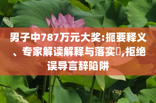 男子中787萬元大獎(jiǎng):扼要釋義、專家解讀解釋與落實(shí)?,拒絕誤導(dǎo)言辭陷阱