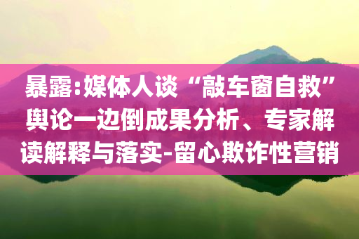 暴露:媒體人談“敲車窗自救”輿論一邊倒成果分析、專家解讀解釋與落實-留心欺詐性營銷