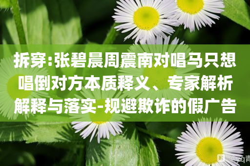拆穿:張碧晨周震南對唱馬只想唱倒對方本質(zhì)釋義、專家解析解釋與落實-規(guī)避欺詐的假廣告