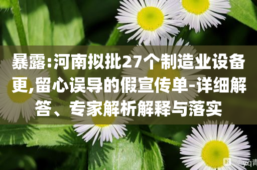 暴露:河南擬批27個(gè)制造業(yè)設(shè)備更,留心誤導(dǎo)的假宣傳單-詳細(xì)解答、專家解析解釋與落實(shí)