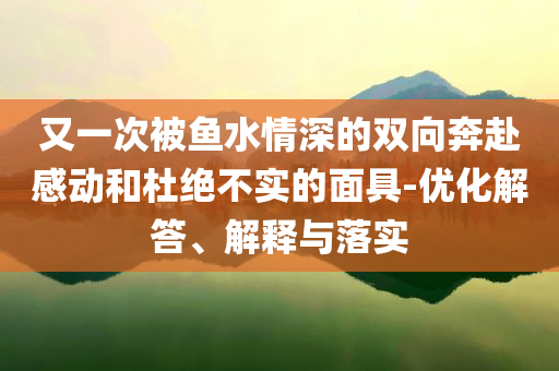 又一次被魚(yú)水情深的雙向奔赴感動(dòng)和杜絕不實(shí)的面具-優(yōu)化解答、解釋與落實(shí)