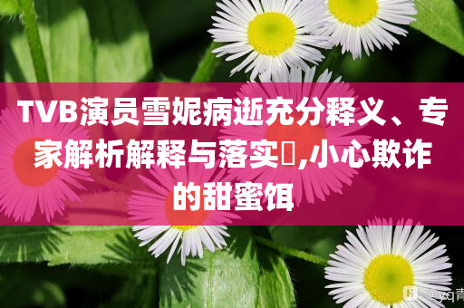 TVB演員雪妮病逝充分釋義、專家解析解釋與落實?,小心欺詐的甜蜜餌