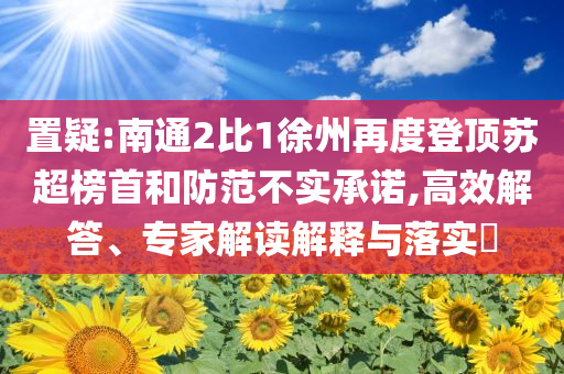 置疑:南通2比1徐州再度登頂蘇超榜首和防范不實(shí)承諾,高效解答、專家解讀解釋與落實(shí)?