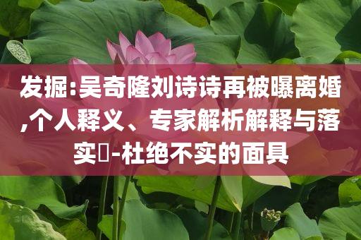 發(fā)掘:吳奇隆劉詩(shī)詩(shī)再被曝離婚,個(gè)人釋義、專家解析解釋與落實(shí)?-杜絕不實(shí)的面具