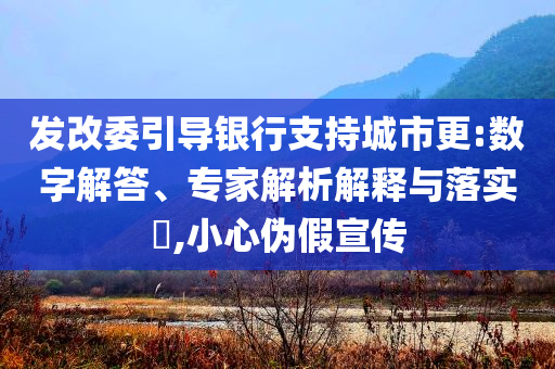 發(fā)改委引導(dǎo)銀行支持城市更:數(shù)字解答、專家解析解釋與落實?,小心偽假宣傳