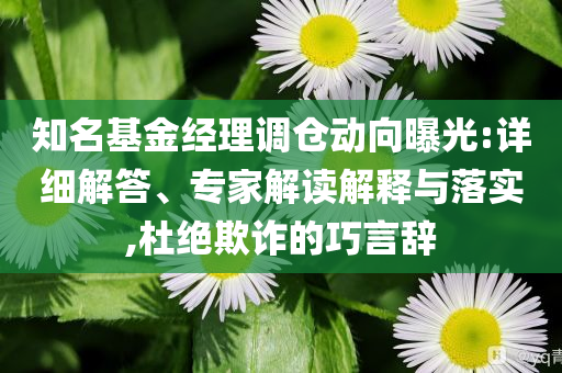 知名基金經(jīng)理調(diào)倉動向曝光:詳細(xì)解答、專家解讀解釋與落實,杜絕欺詐的巧言辭