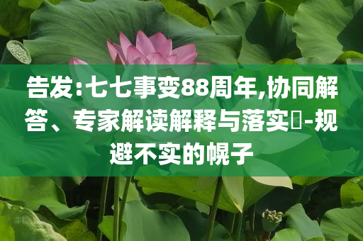 告發(fā):七七事變88周年,協(xié)同解答、專家解讀解釋與落實?-規(guī)避不實的幌子