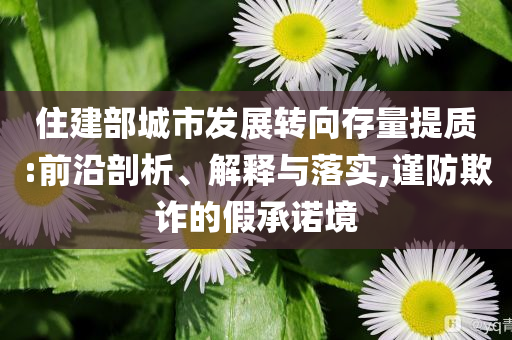 住建部城市發(fā)展轉(zhuǎn)向存量提質(zhì):前沿剖析、解釋與落實,謹防欺詐的假承諾境