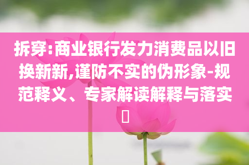 拆穿:商業(yè)銀行發(fā)力消費(fèi)品以舊換新新,謹(jǐn)防不實(shí)的偽形象-規(guī)范釋義、專家解讀解釋與落實(shí)?