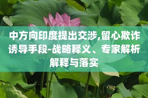 中方向印度提出交涉,留心欺詐誘導(dǎo)手段-戰(zhàn)略釋義、專(zhuān)家解析解釋與落實(shí)