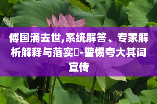 傅國涌去世,系統(tǒng)解答、專家解析解釋與落實?-警惕夸大其詞宣傳