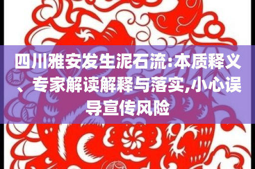 四川雅安發(fā)生泥石流:本質(zhì)釋義、專家解讀解釋與落實(shí),小心誤導(dǎo)宣傳風(fēng)險(xiǎn)