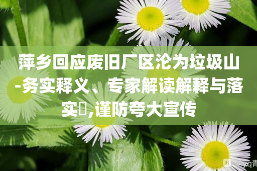 萍鄉(xiāng)回應(yīng)廢舊廠區(qū)淪為垃圾山-務(wù)實(shí)釋義、專家解讀解釋與落實(shí)?,謹(jǐn)防夸大宣傳