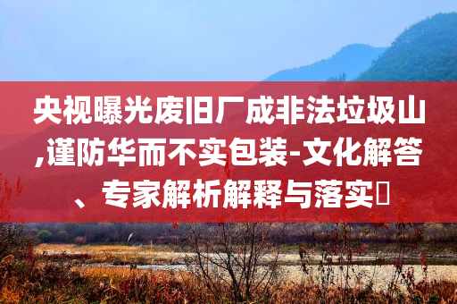 央視曝光廢舊廠成非法垃圾山,謹(jǐn)防華而不實包裝-文化解答、專家解析解釋與落實?