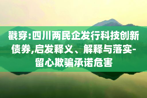 戳穿:四川兩民企發(fā)行科技創(chuàng)新債券,啟發(fā)釋義、解釋與落實-留心欺騙承諾危害